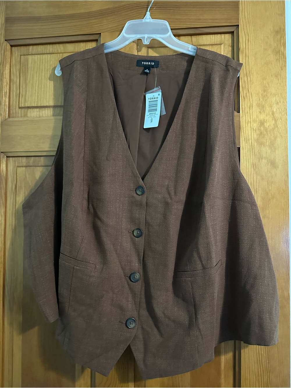 torrid Brown Linen-Blend V-Neck Button Vest